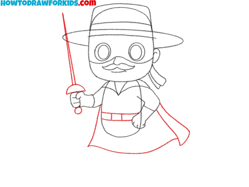 Sketch the sword and cape of Zorro
