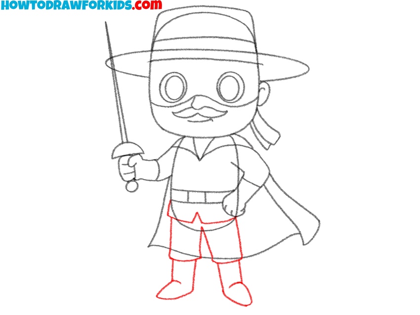 Sketch the hero’s legs and boots