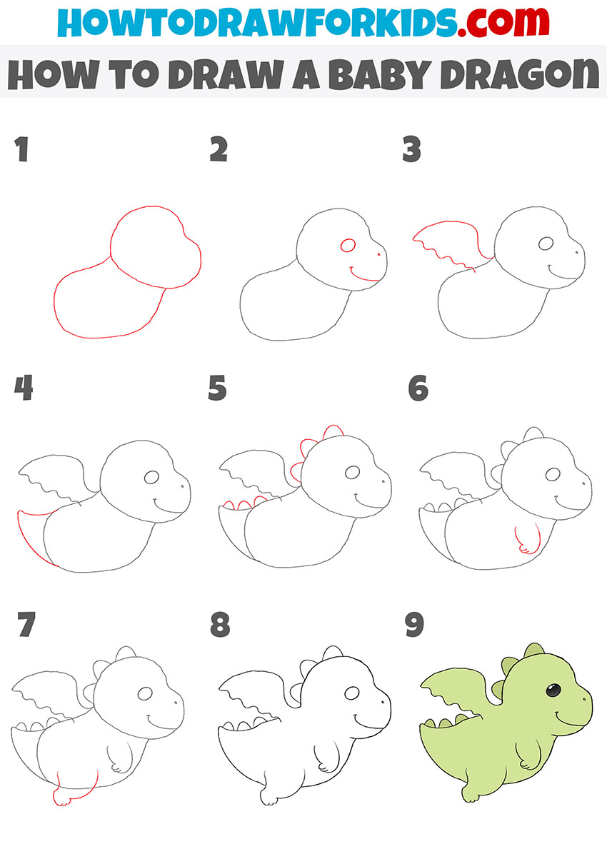 flying baby dragon drawing tutorial