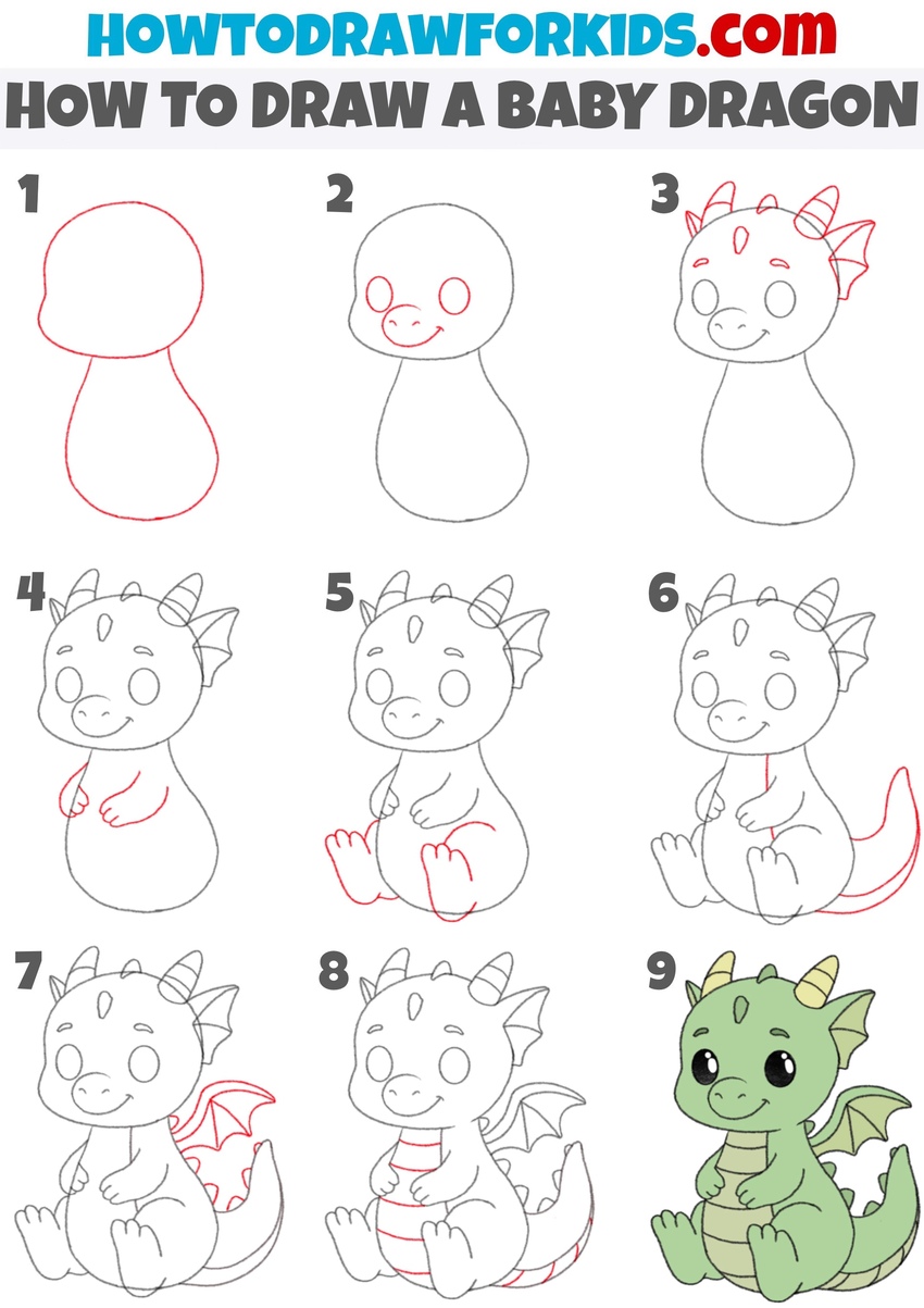 How to draw a baby dragon step by step