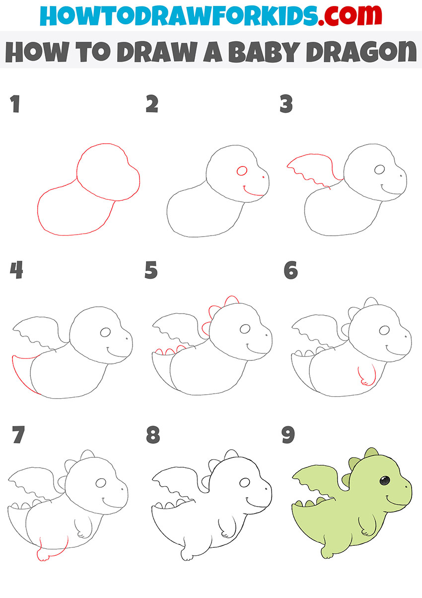 how to draw a baby dragon step by step