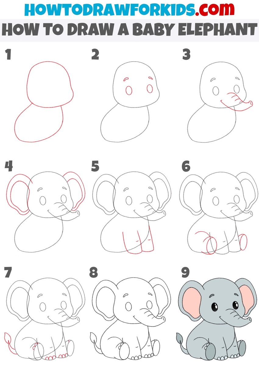 How to draw a baby elephant step by step
