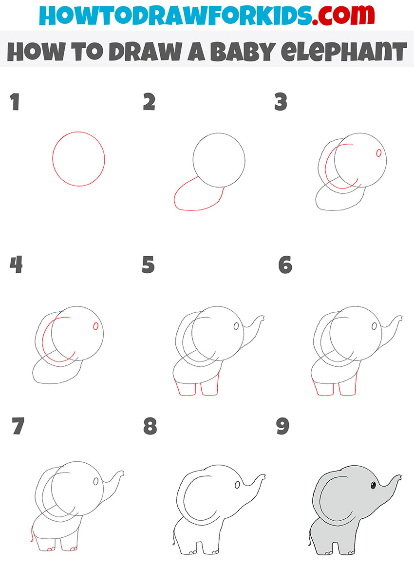 how to draw a baby elephant step by step