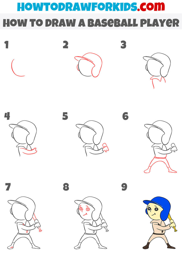 How To Draw A Baseball Player Easy Drawing Tutorial For Kids