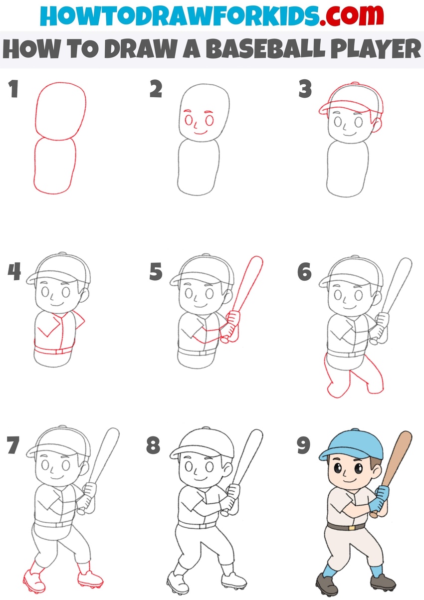 How to draw a baseball player step by step