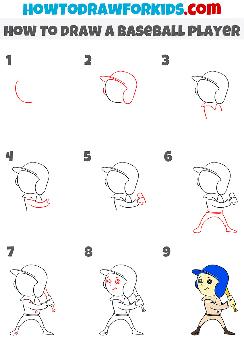 how to draw a baseball player step by step