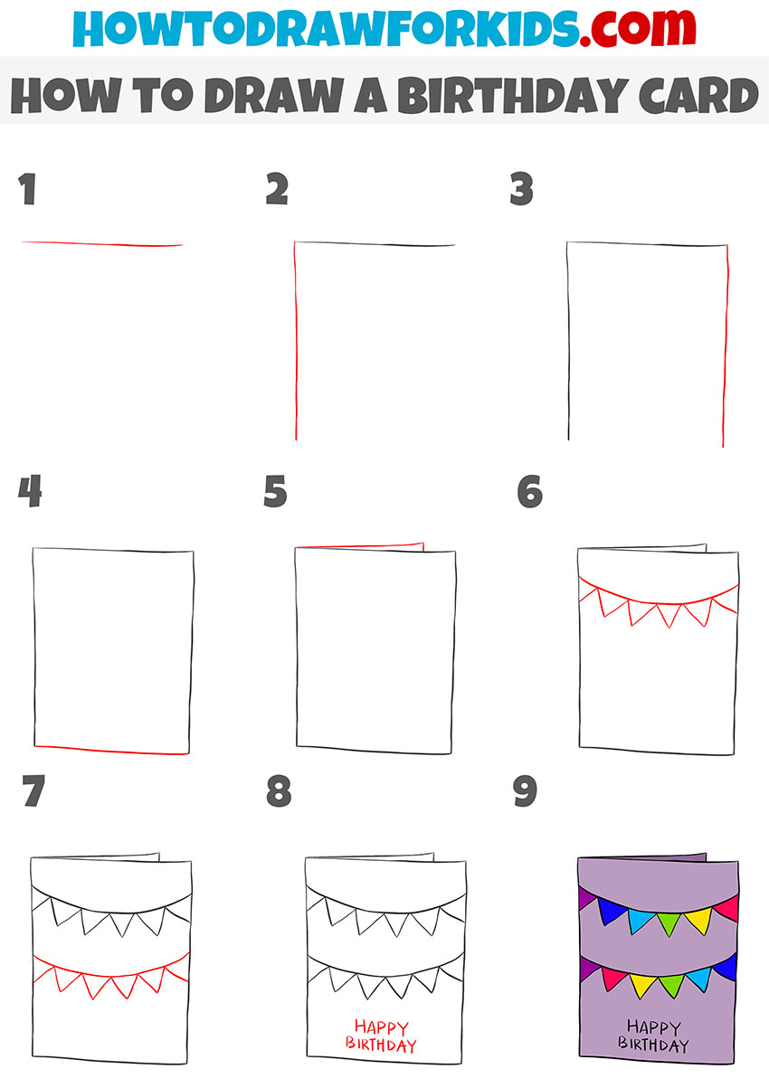 how to draw a birthday card step by step