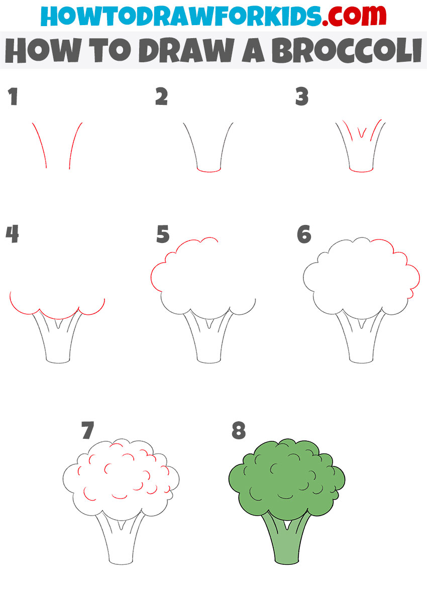how to draw a broccoli step by step