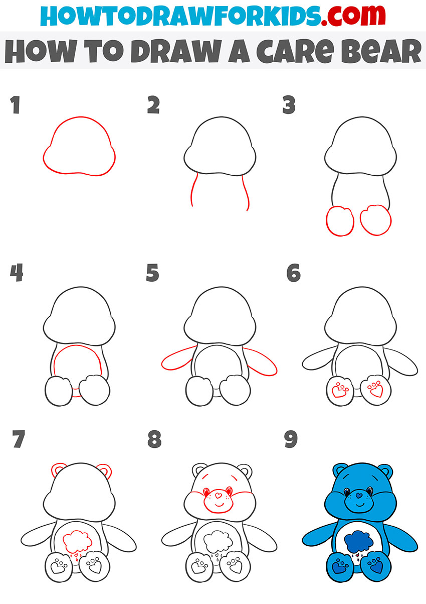 how to draw a care bear step by step