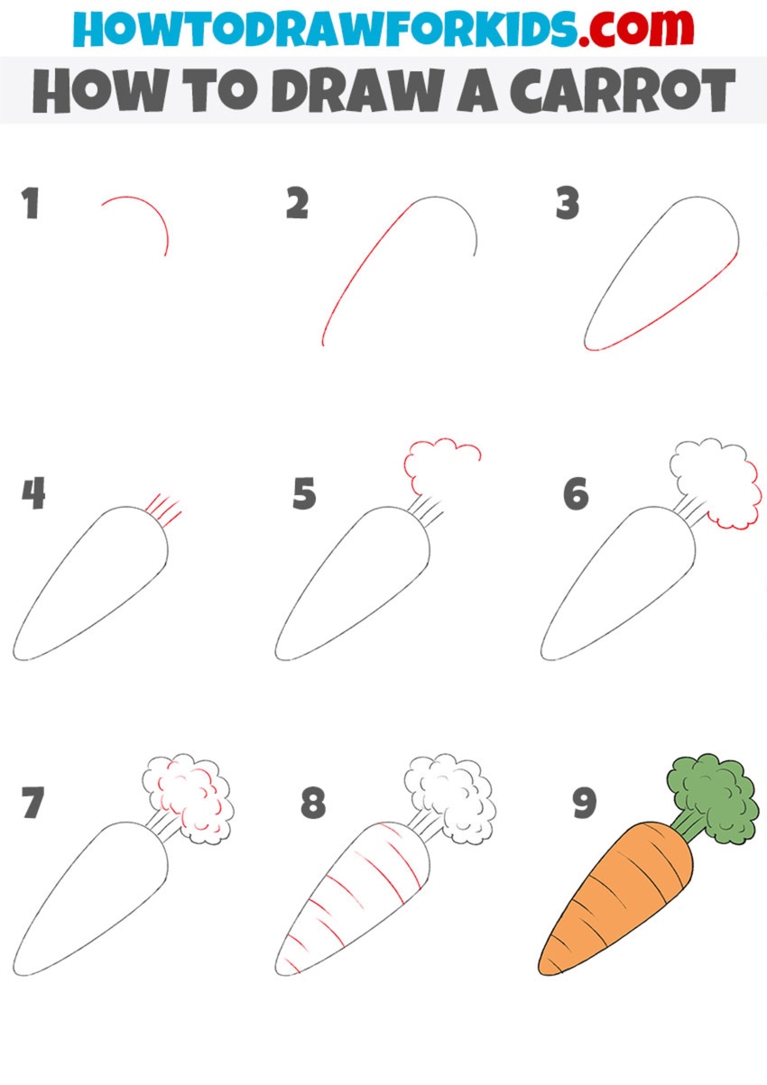 how to draw a carrot step by step