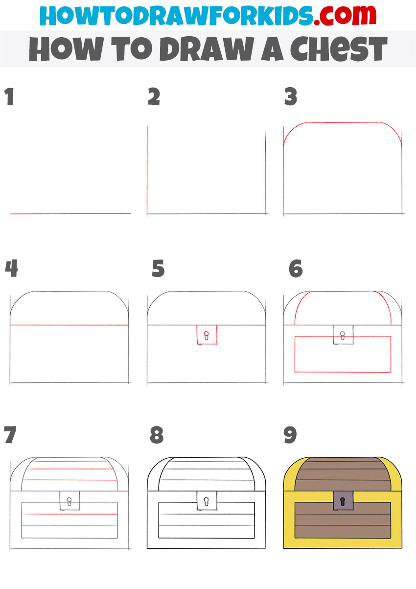 how to draw a chest step by step