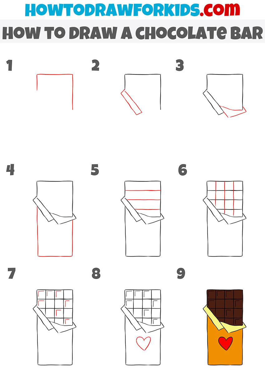 how to draw a chocolate bar step by step
