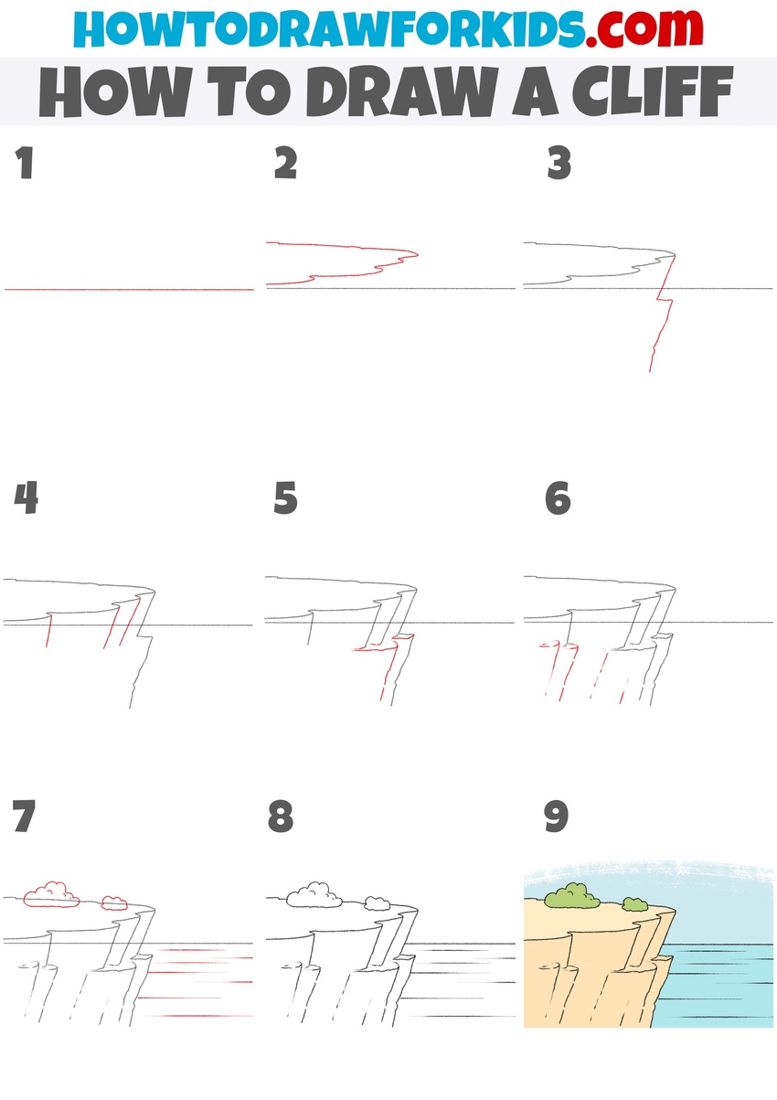 how to draw a cliff step by step