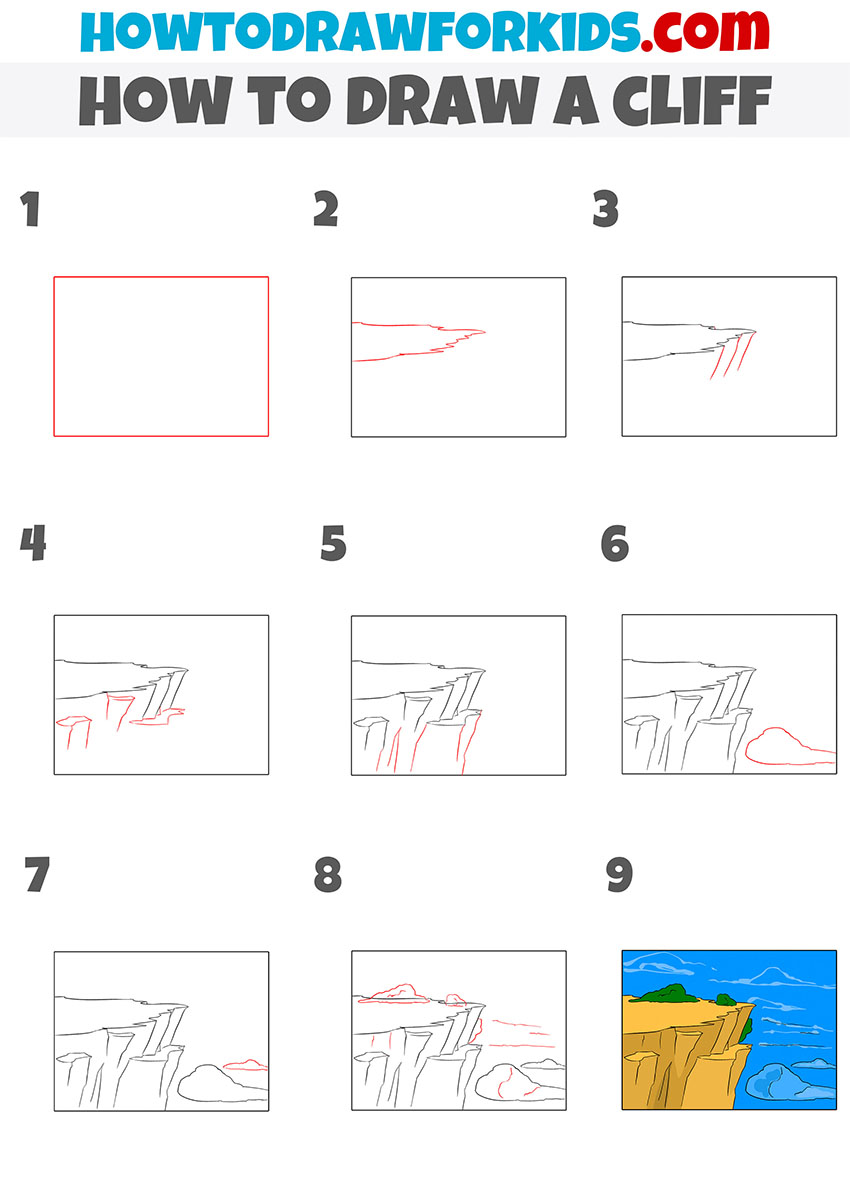 how to draw a cliff step by step