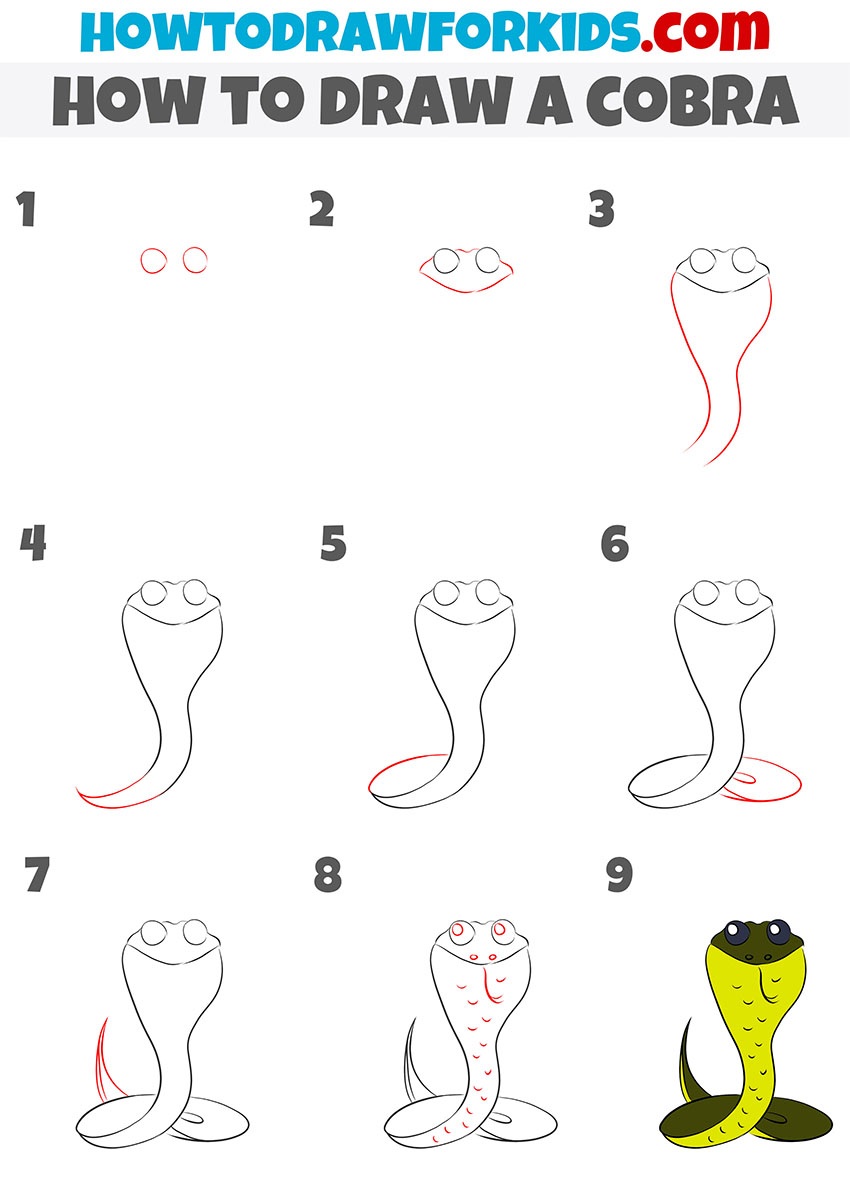 how to draw a cobra step by step