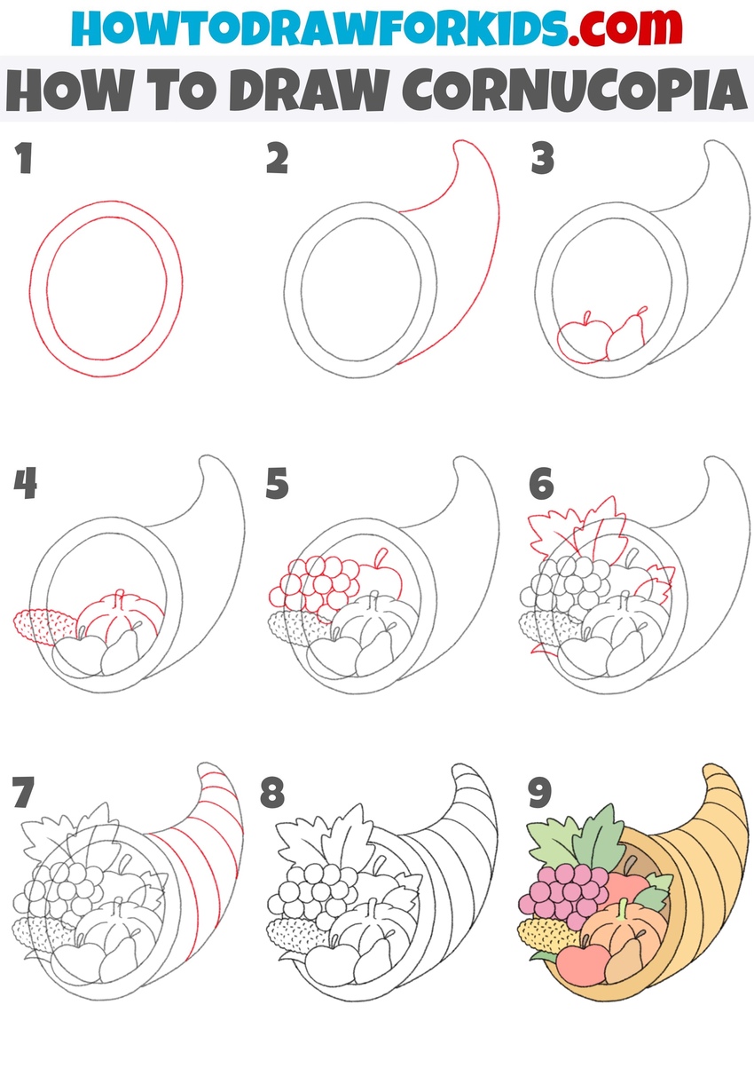 easy cornucopia drawing tutorial