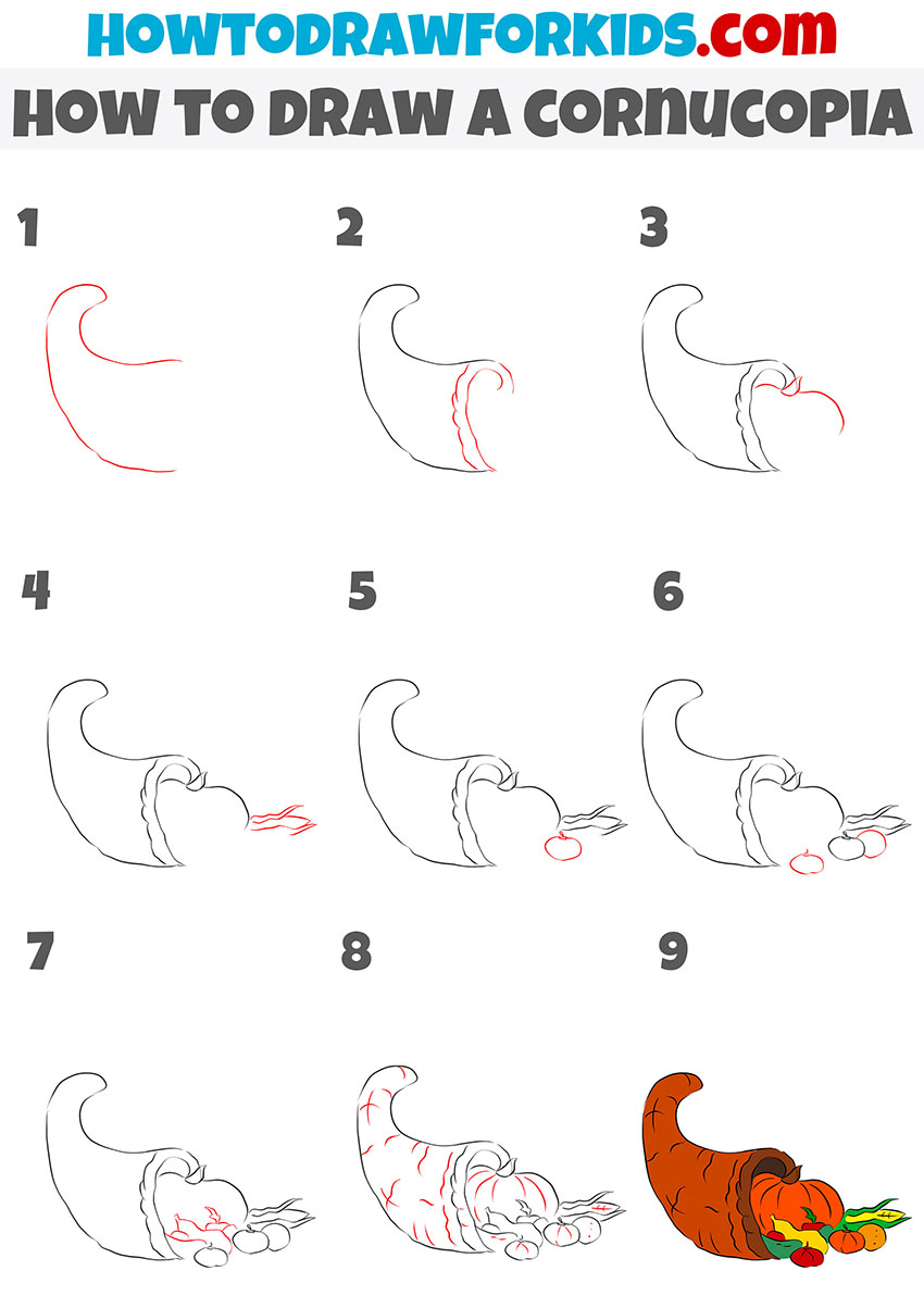 how to draw a cornucopia step by step