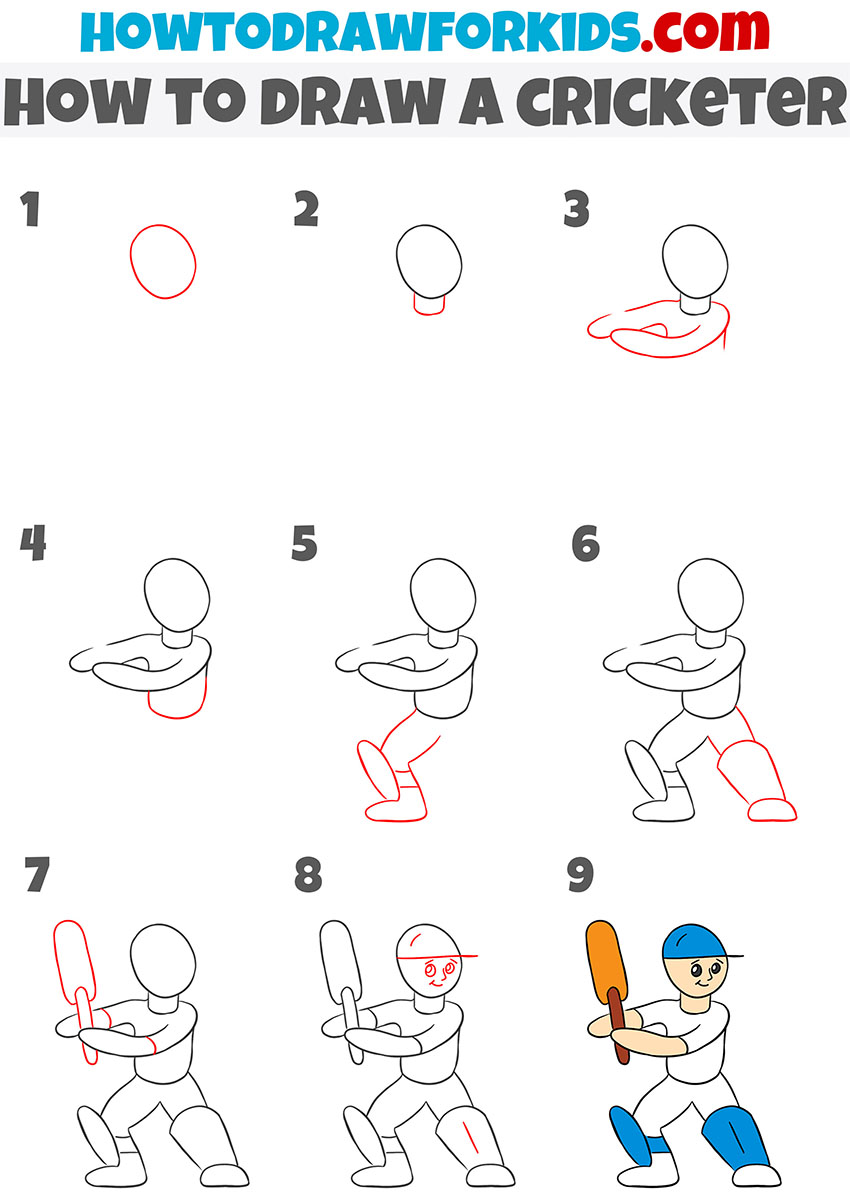 How to Draw a Cricketer - Easy Drawing Tutorial For Kids