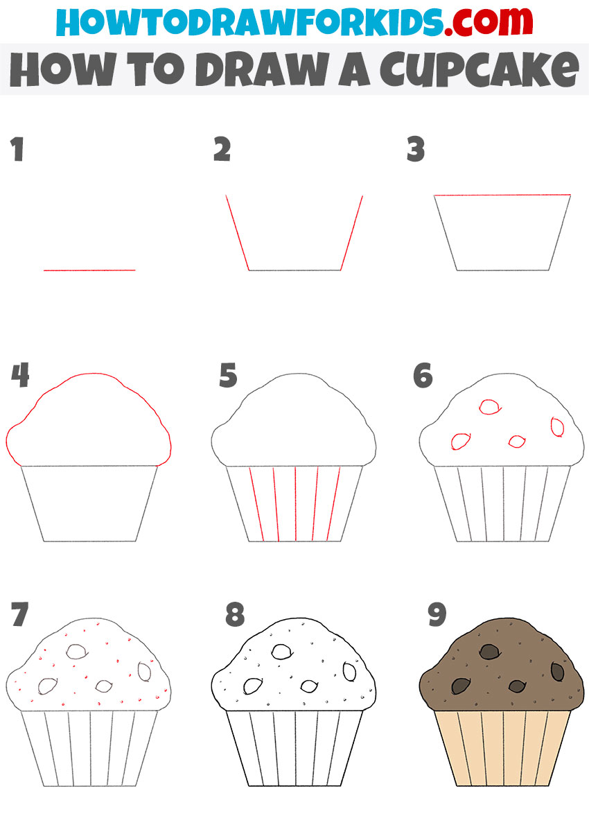 how to draw a cupcake step by step