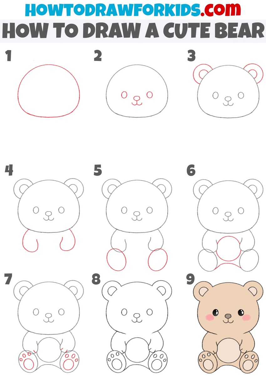 How to draw a cute bear step by step