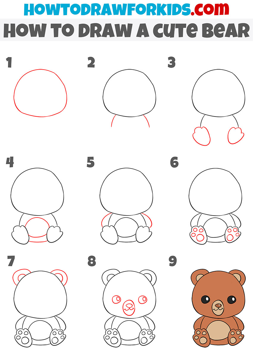 how to draw a cute bear step by step