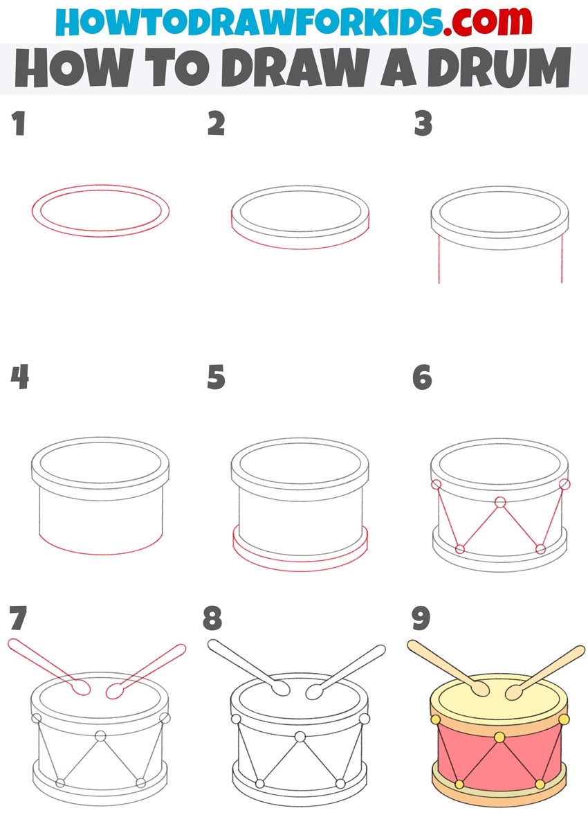 how to draw a drum step by step