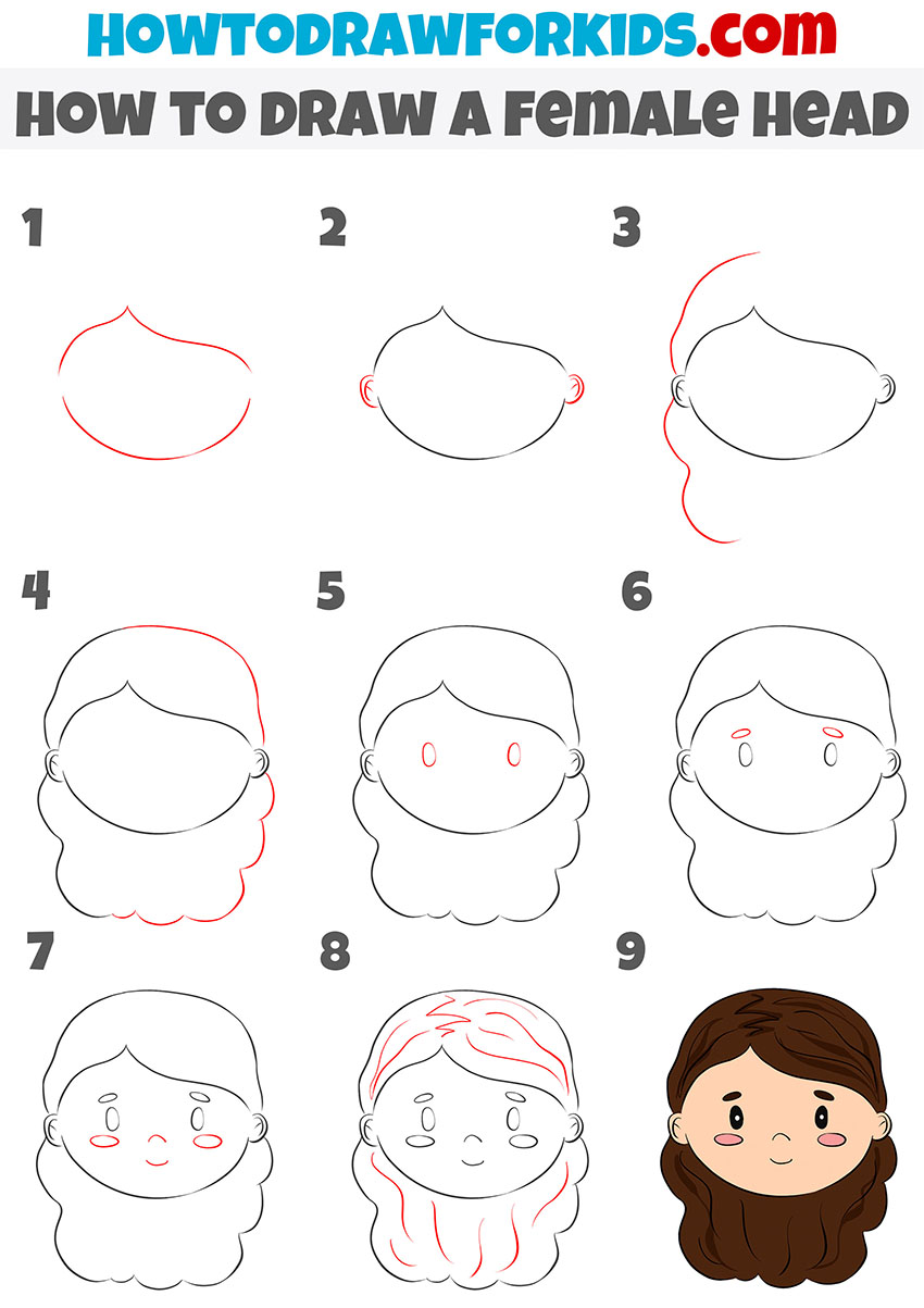 female head step by step drawing tutorial