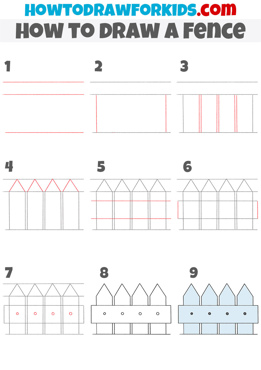 how to draw a fence step by step