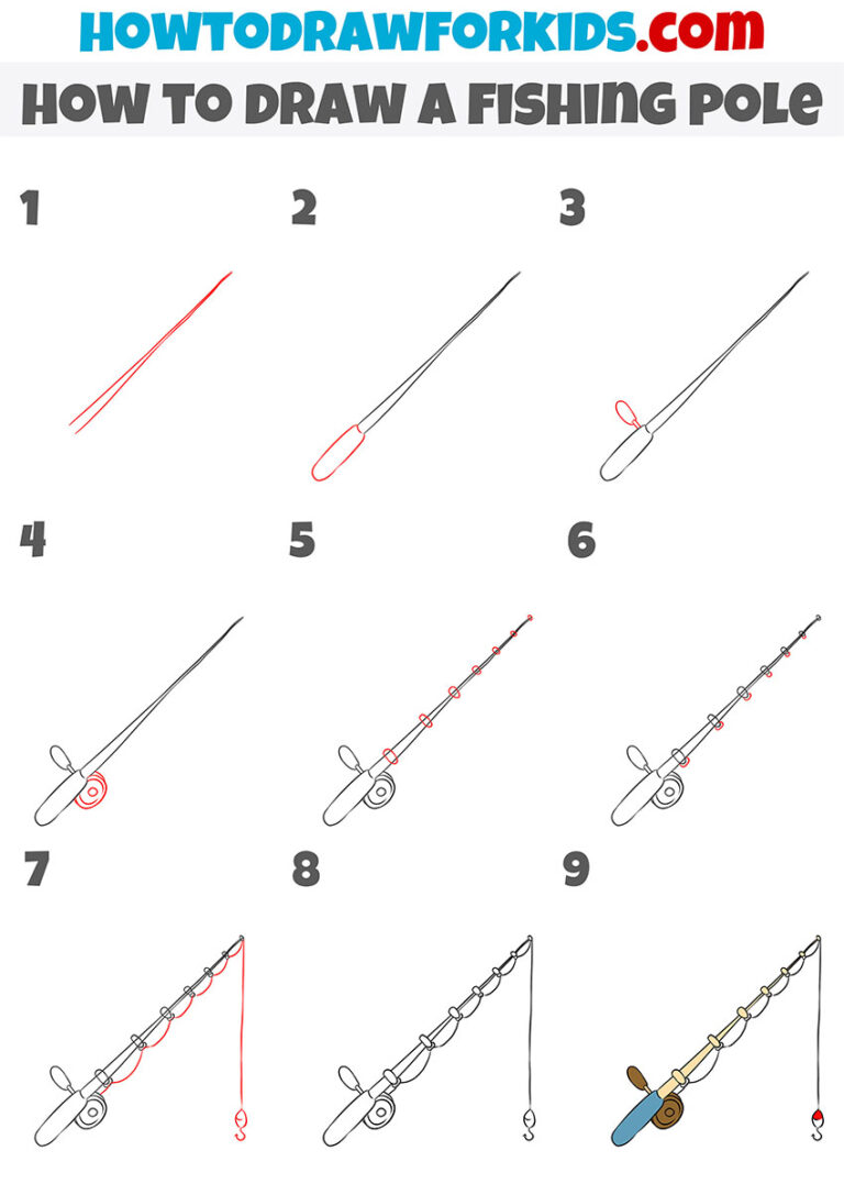 How to Draw a Fishing Pole Easy Drawing Tutorial For Kids