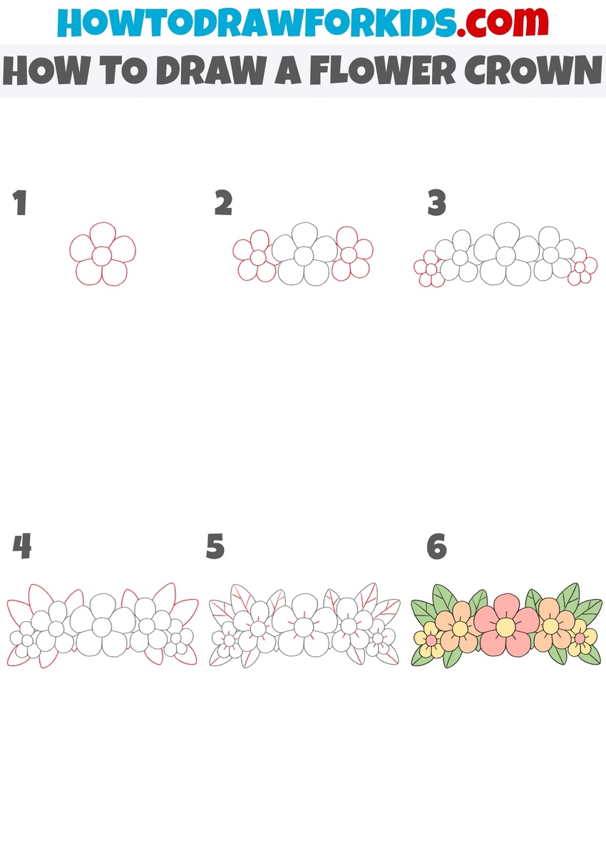 How to draw a flower crown step by step