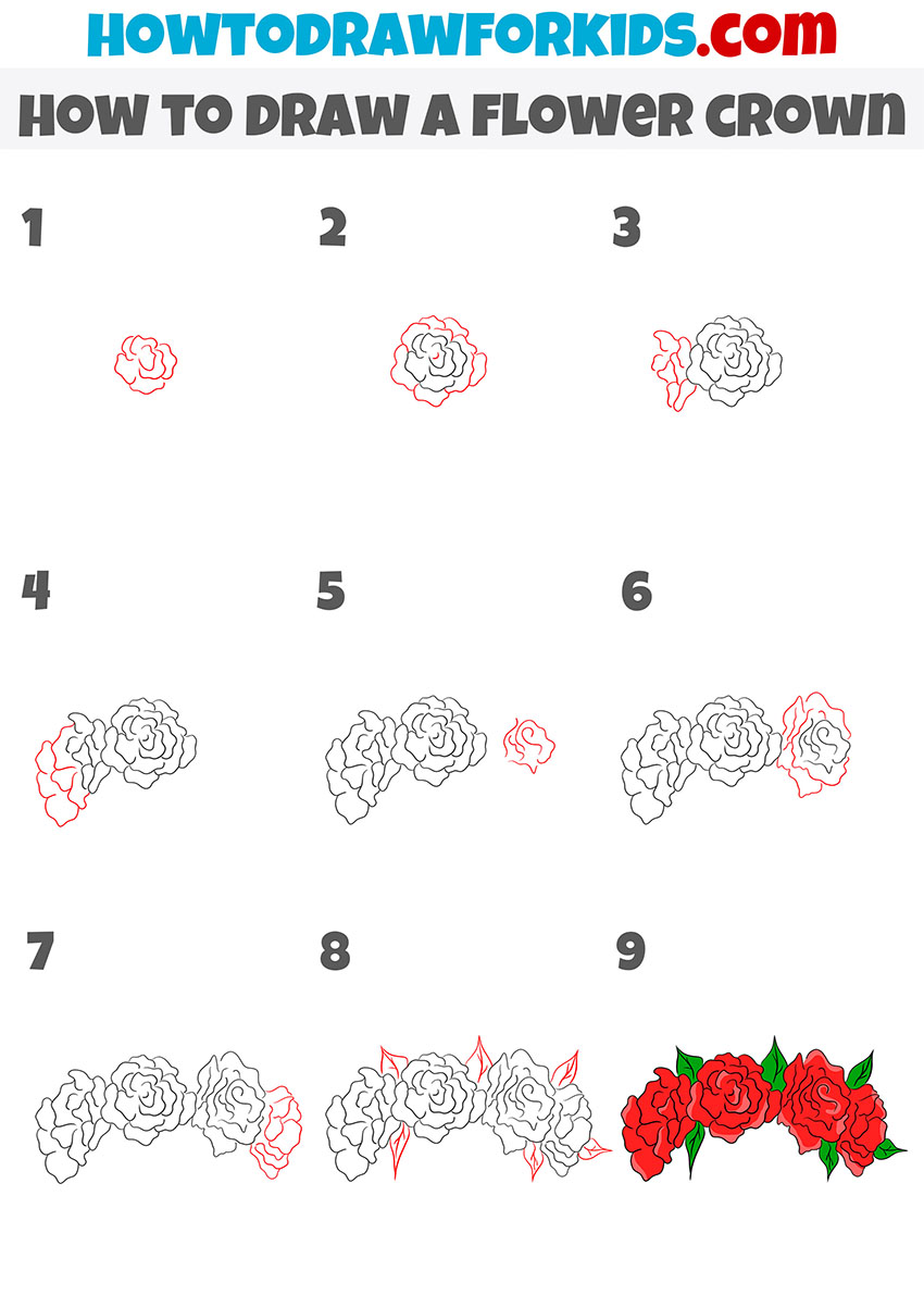 how to draw a flower crown step by step