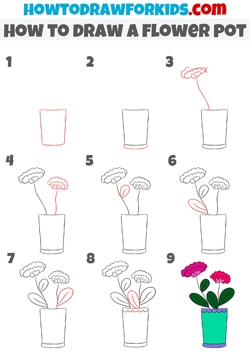 how to draw a flower pot step by step