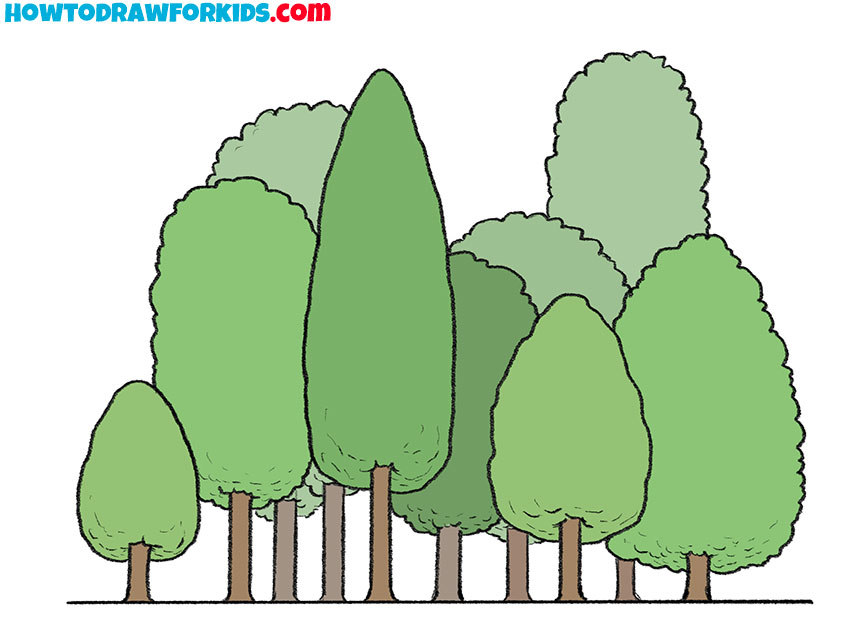 Drawing tutorial : how to draw a beautiful tree in the forest by poster  colour | PeakD