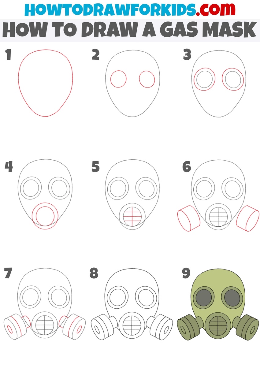 how to draw a gas mask step by step