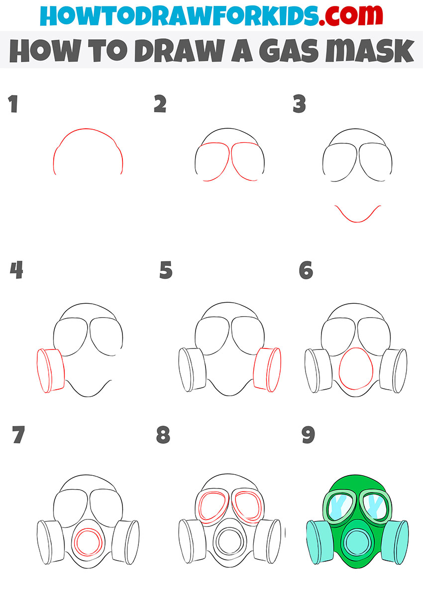 how to draw a gas mask step by step
