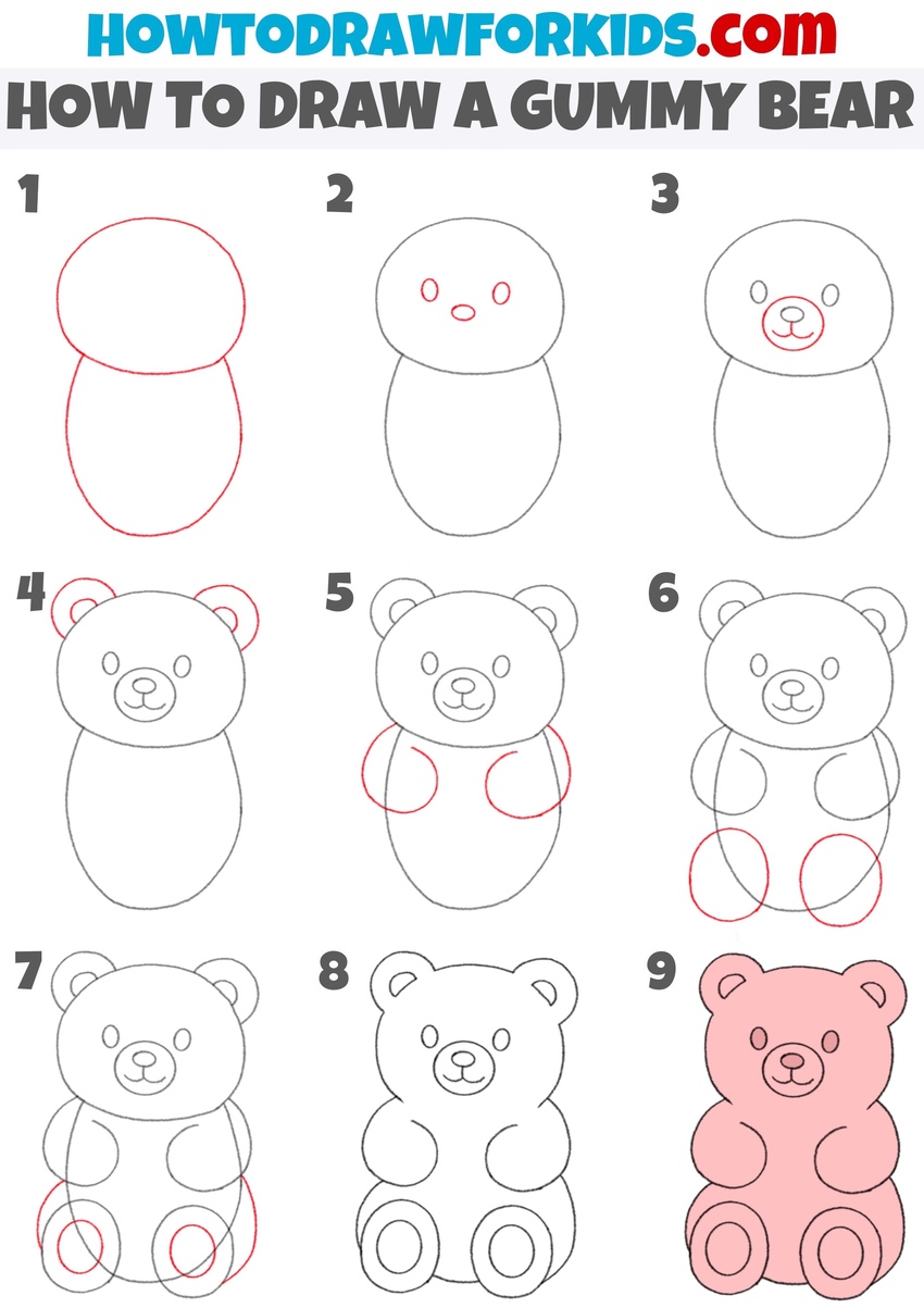 how to draw a gummy bear step by step