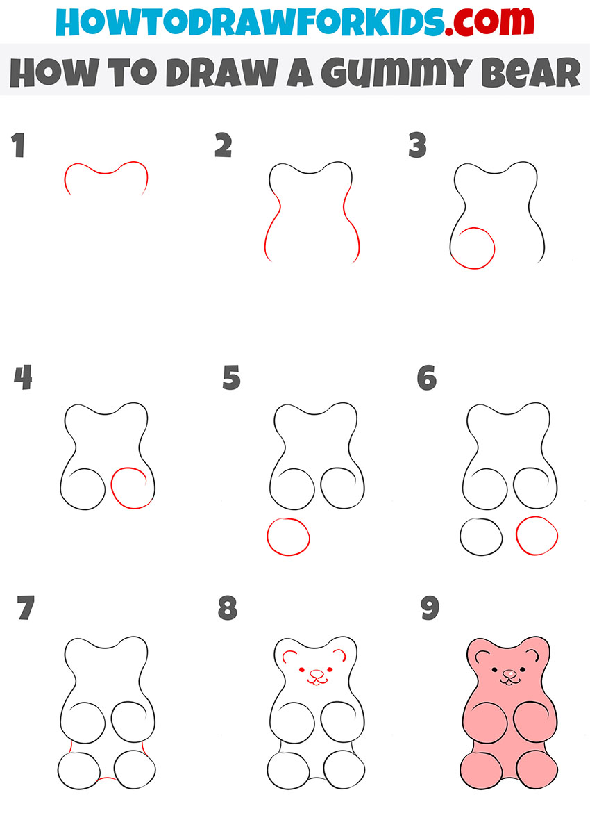 how to draw a gummy bear step by step