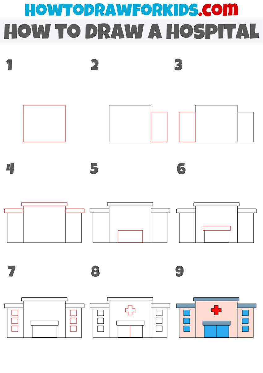 How To Draw A Hospital Step By Step Easy Drawing Of Hospital – Rainy ...