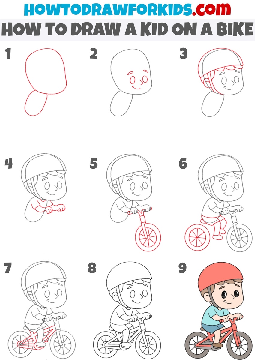 how to draw a kid on a bike step by step