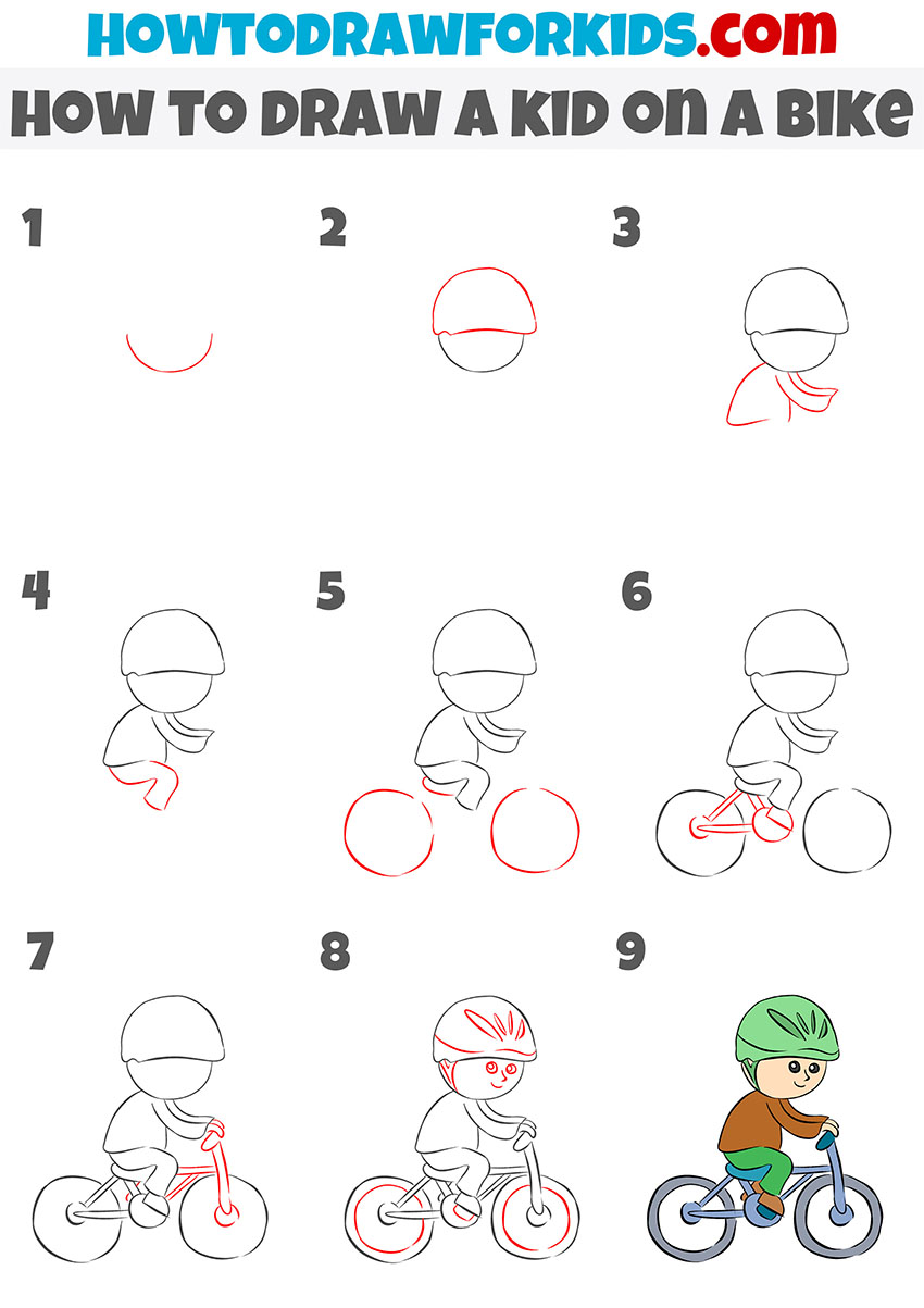 how to draw a kid on a bike step by step