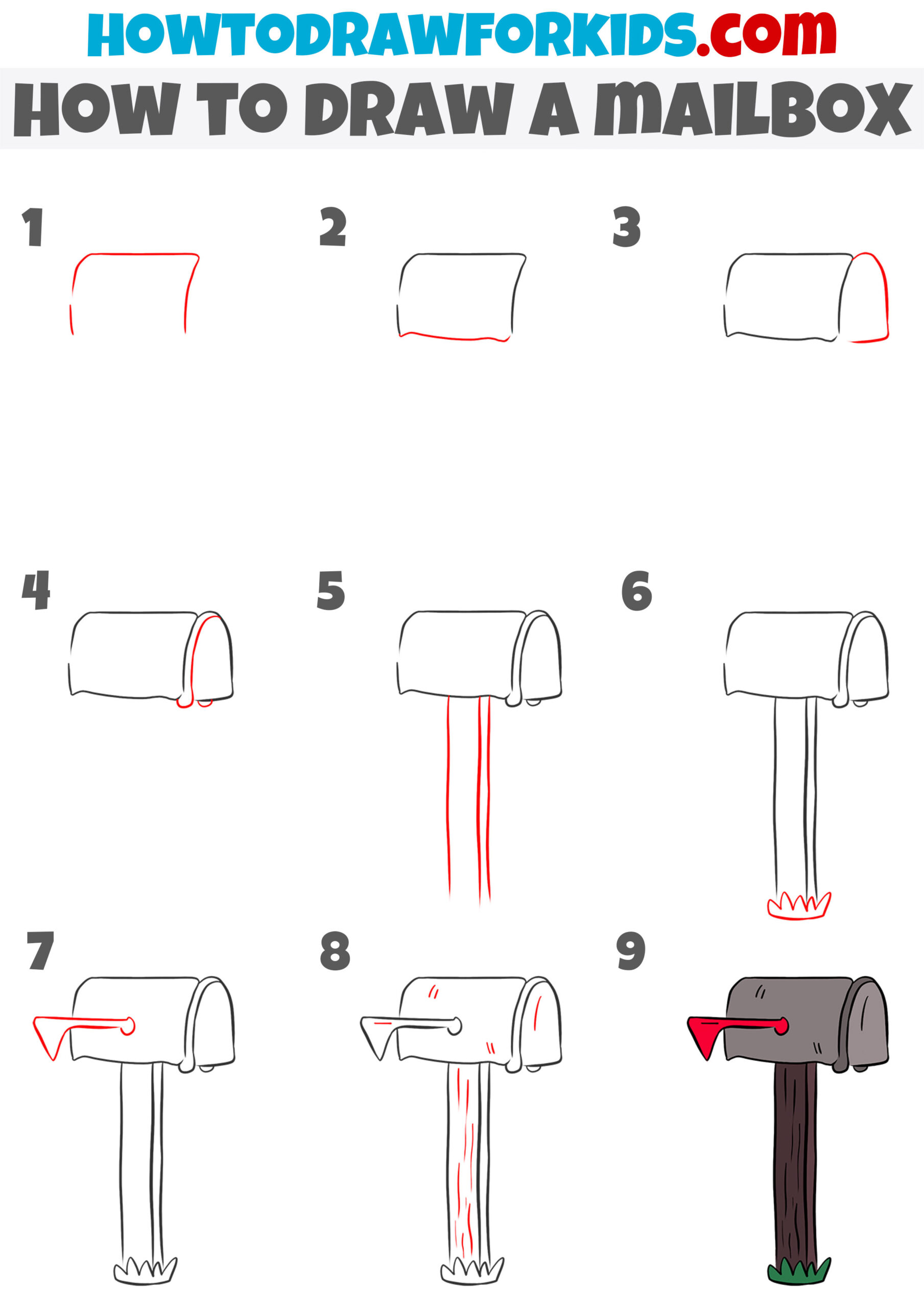 how to draw a mailbox step by step
