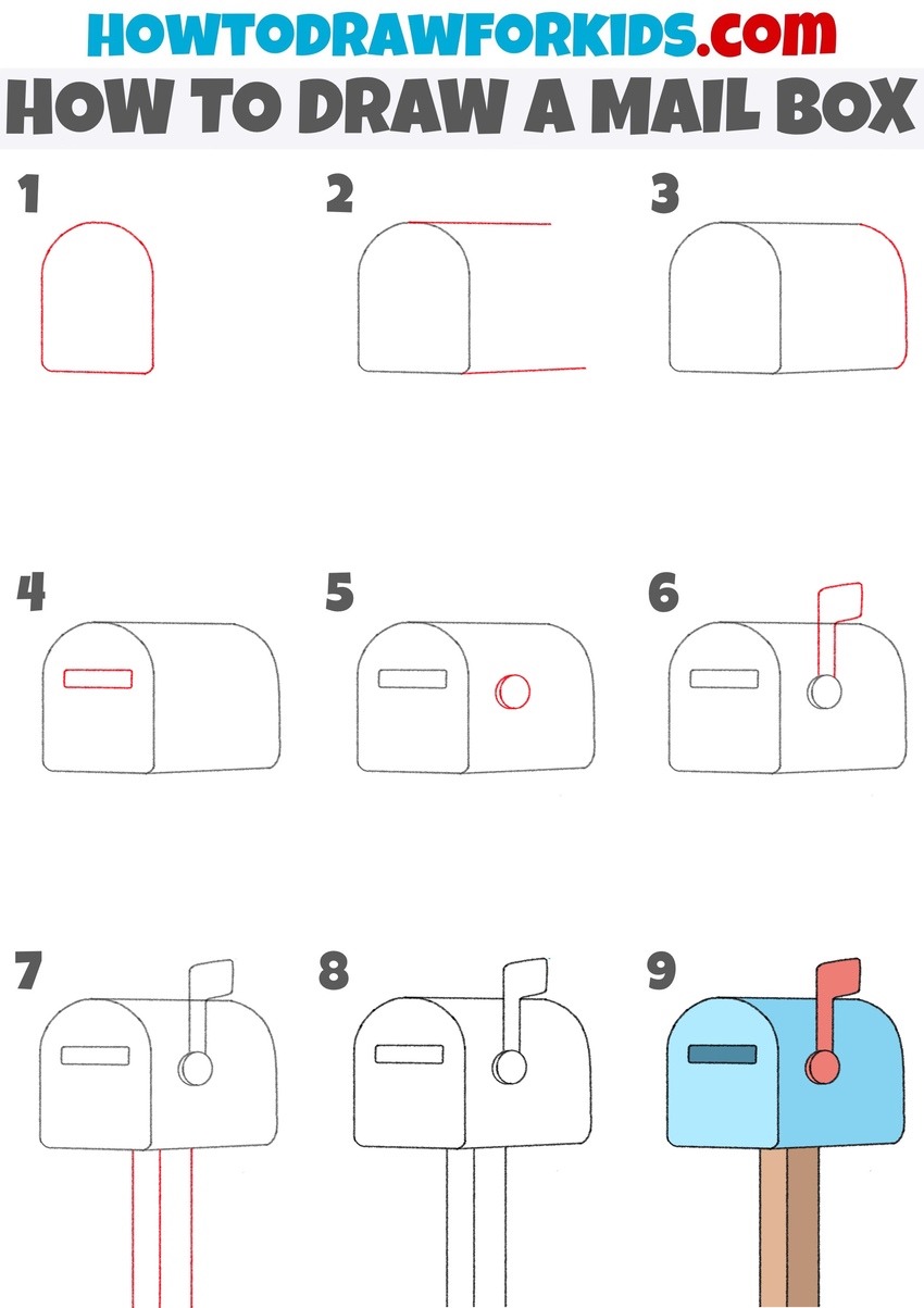 How to draw a mailbox step by step