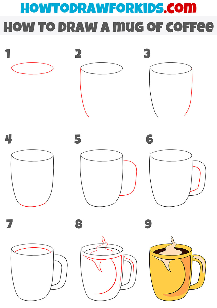 how to draw a mug of coffee step by step