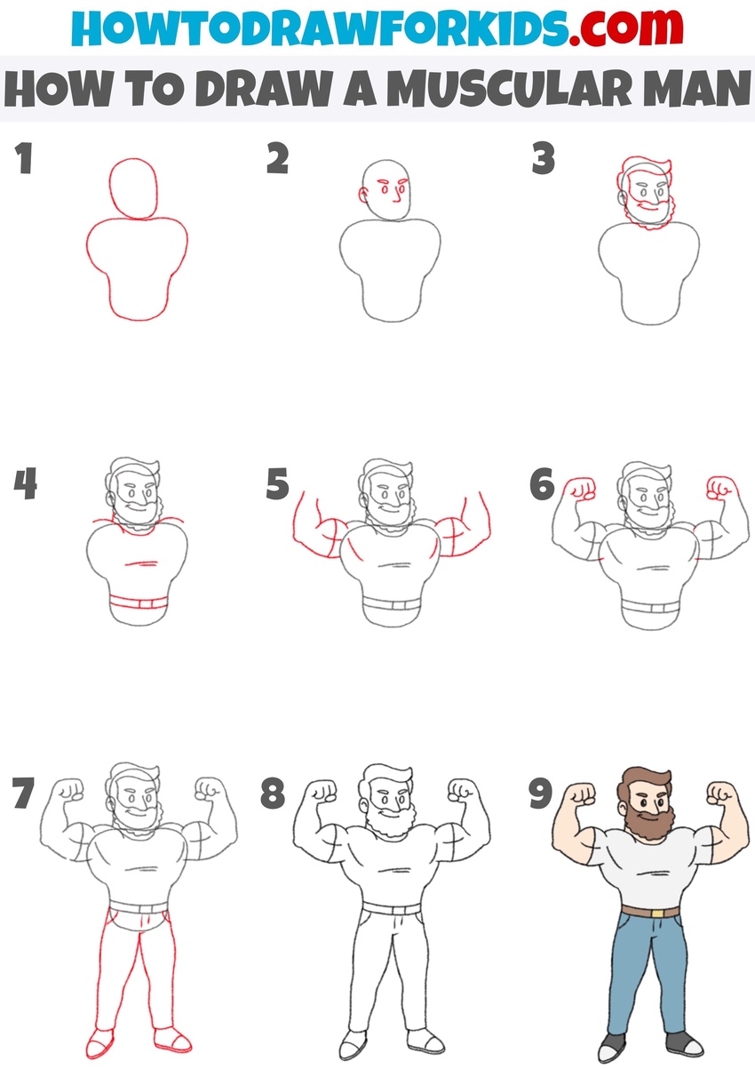 how to draw a muscular man step by step