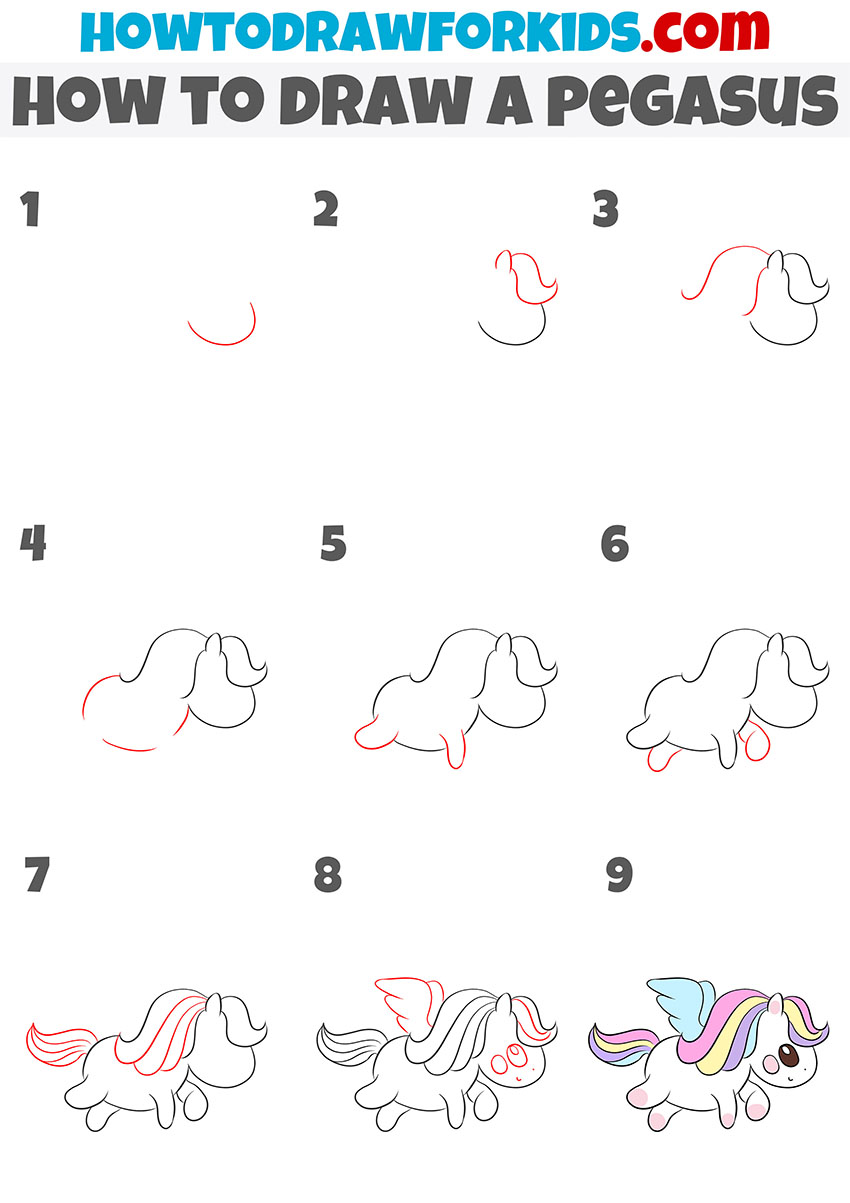 how to draw a pegasus step by step