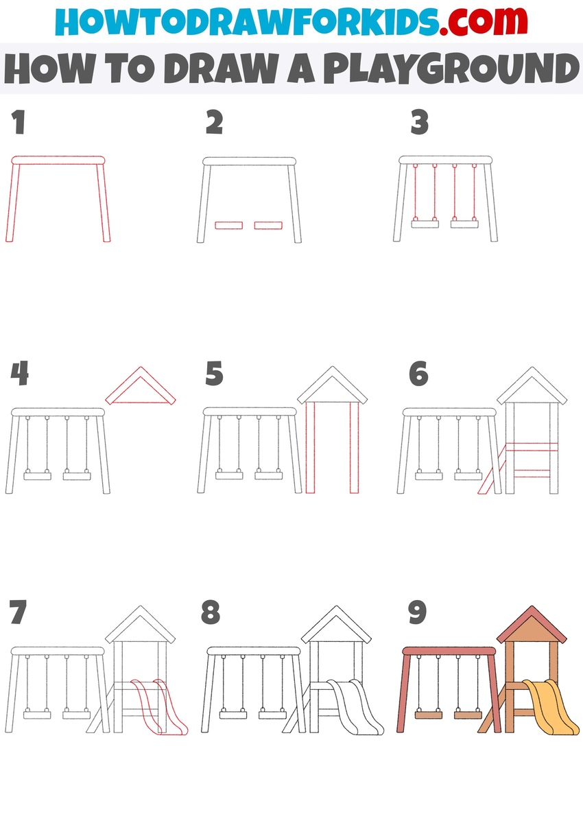 How to draw a playground step by step