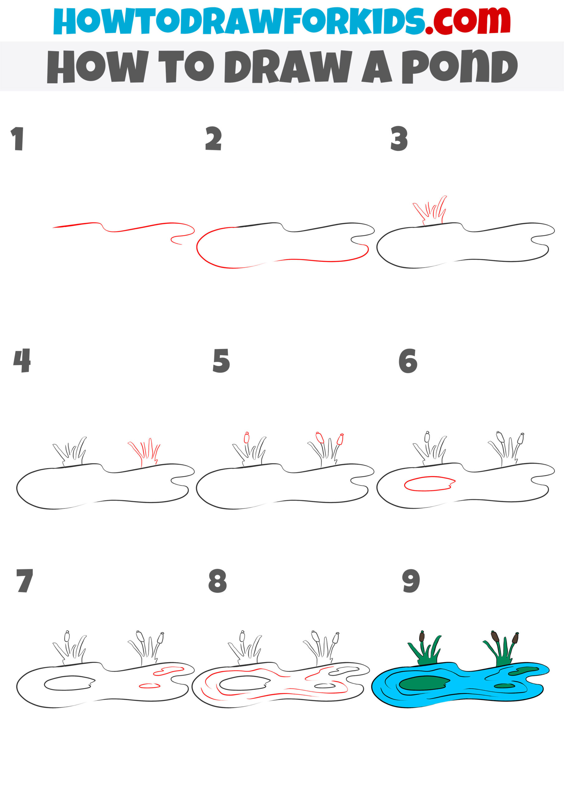 how to draw a pond step by step