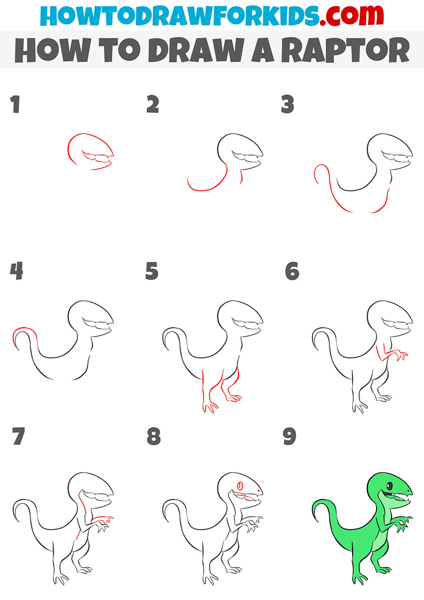 how to draw a raptor step by step