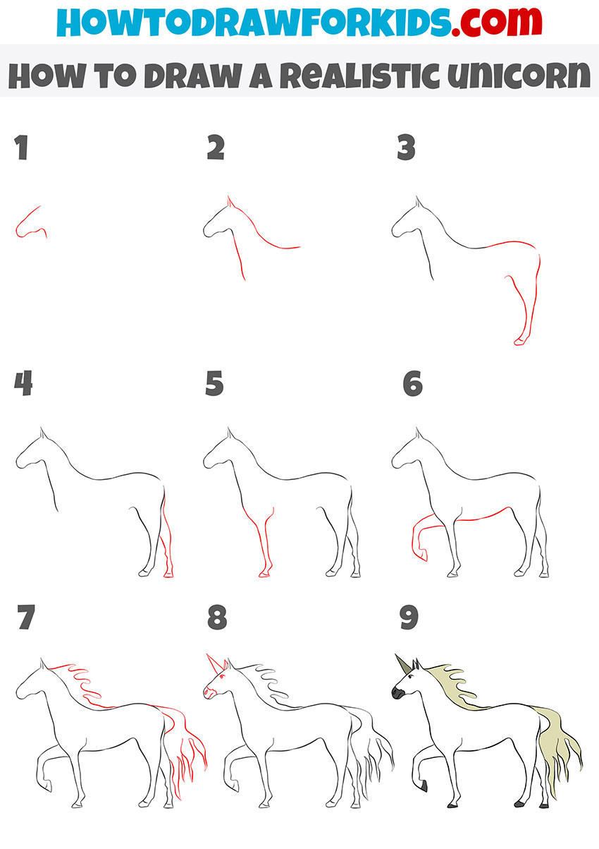 how to draw a realistic unicorn step by step