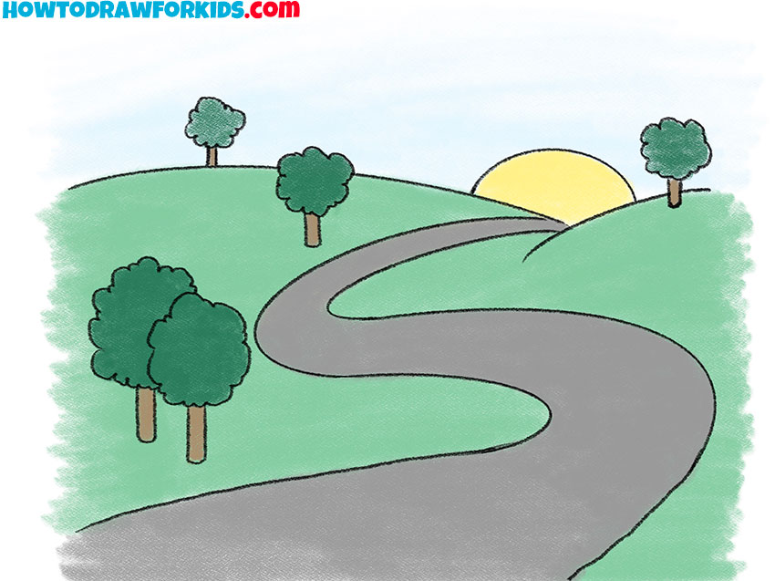 how to draw a road step by step easy
